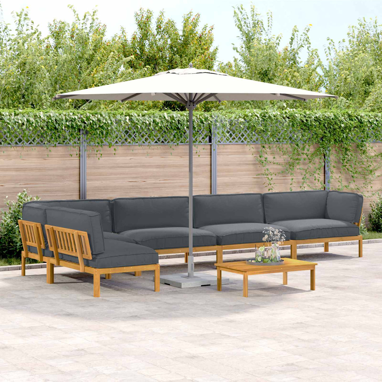 Sofa Set with Cushion Plain 6 pcs Anthracite Solid Acacia Wood