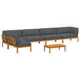 Sofa Set with Cushion Plain 6 pcs Anthracite Solid Acacia Wood - Front View