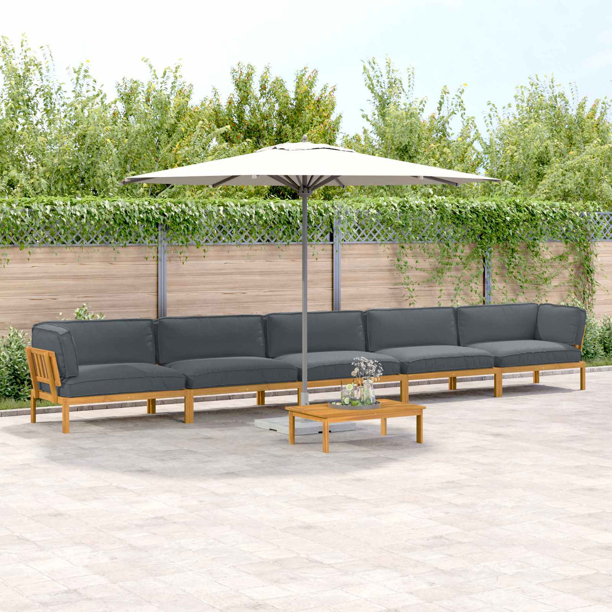 Sofa Set with Cushion Plain 6 pcs Anthracite Solid Acacia Wood