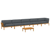 Sofa Set with Cushion Plain 6 pcs Anthracite Solid Acacia Wood - Front View