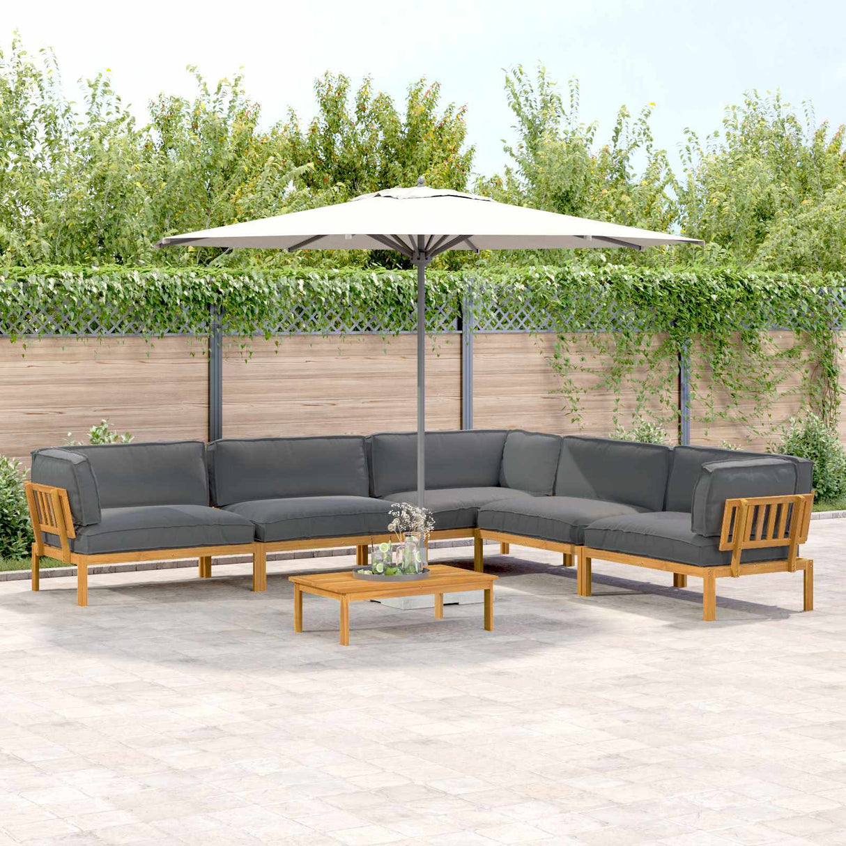 Sofa Set with Cushion Plain 6 pcs Anthracite Solid Acacia Wood
