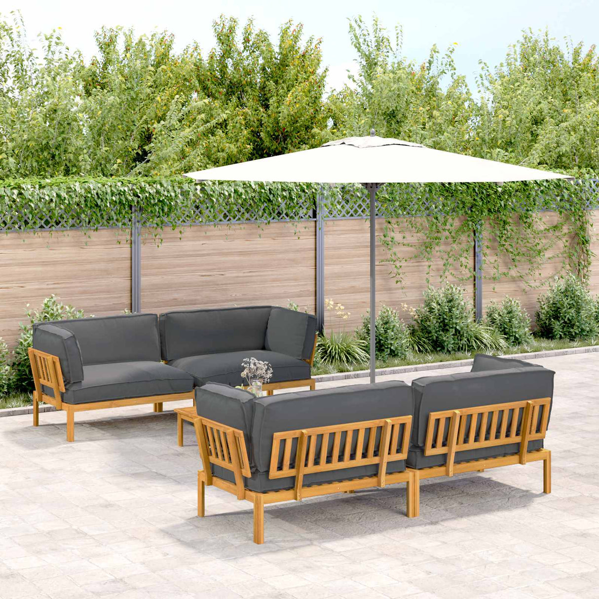 Sofa Set 5 pcs Anthracite Solid Acacia Wood