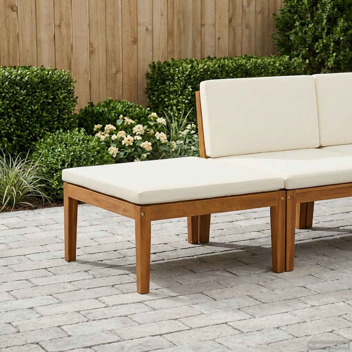 Garden Footrest with Cushion Solid Acacia Wood Natural