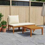 3 pcs Garden Lounge Set with Cushions Solid Acacia Wood & Rope