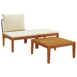 3 pcs Garden Lounge Set with Cushions Solid Acacia Wood & Rope - Front View