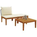 3 pcs Garden Lounge Set with Cushions Solid Acacia Wood & Rope - Side View