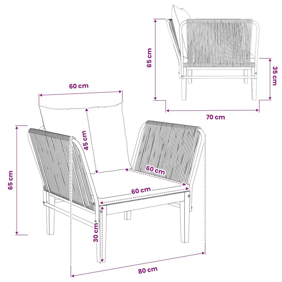 Garden Chair with Cushions Solid Acacia Wood & Rope Natural