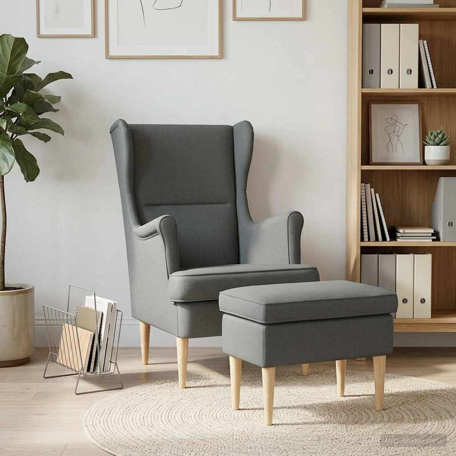 Armchair with Foot Stool 2 pcs Dark Grey Fabric