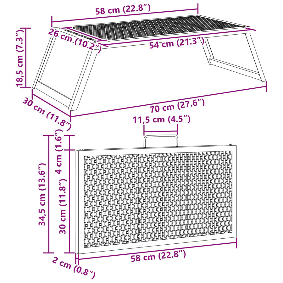Foldable Camping Grill 70 x 30 x 18.5 cm Alloy Steel Black