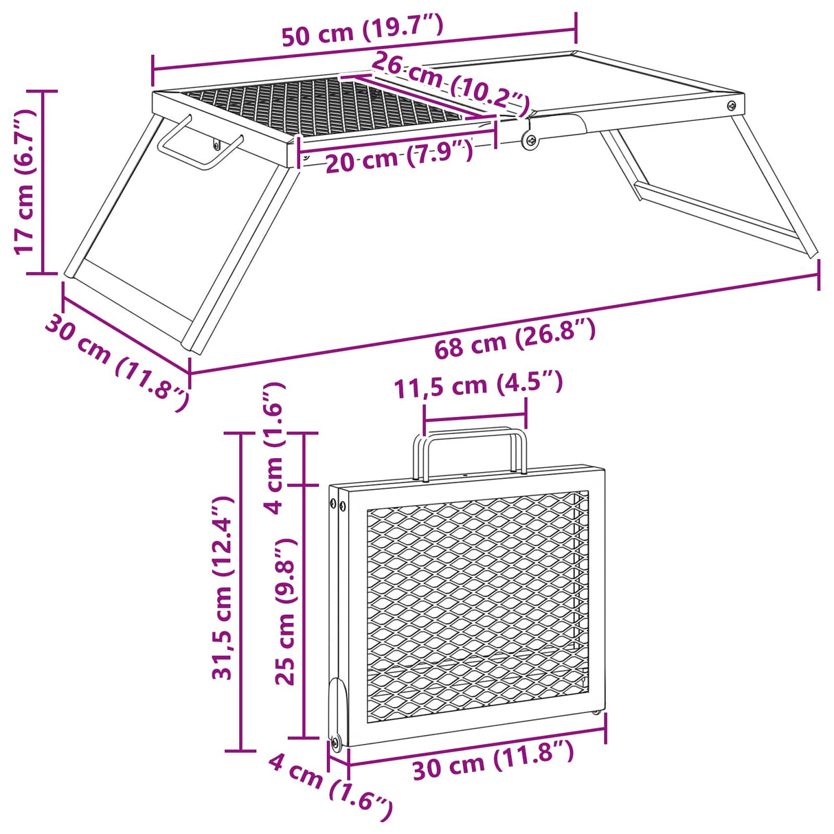 Foldable Camping Grill Black 31.5 x 26.5 x 4 cm Alloy Steel