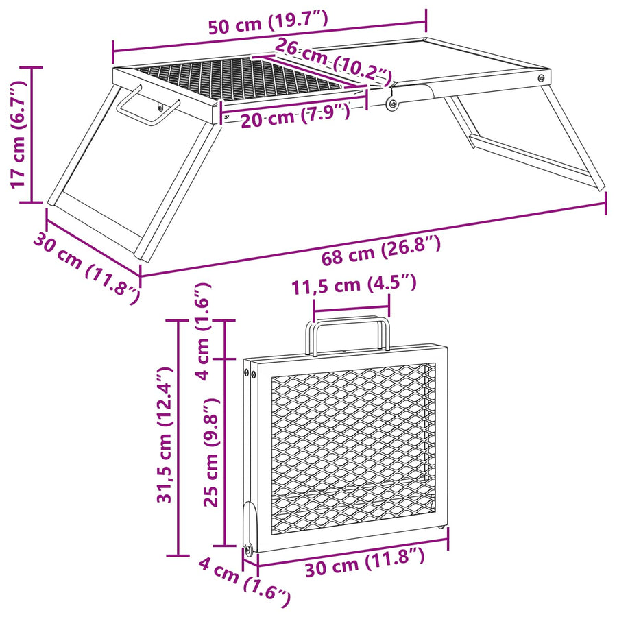 Foldable Camping Grill 68 x 30 x 17 cm Alloy Steel Black
