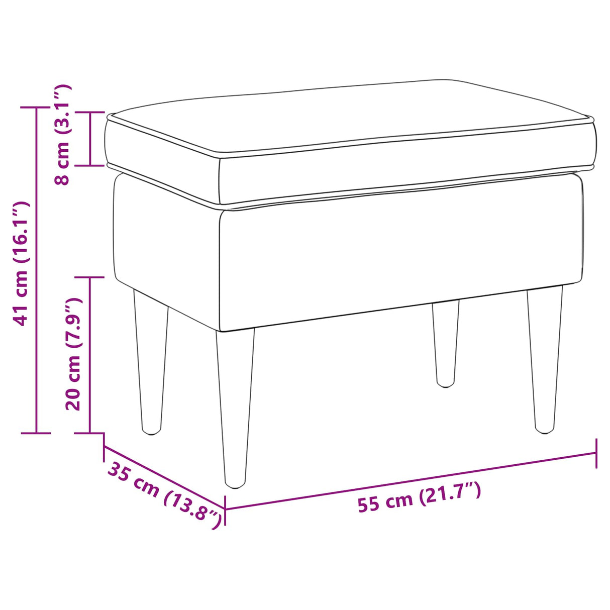 Foot Stool Dark Grey 55 x 35 x 41 cm