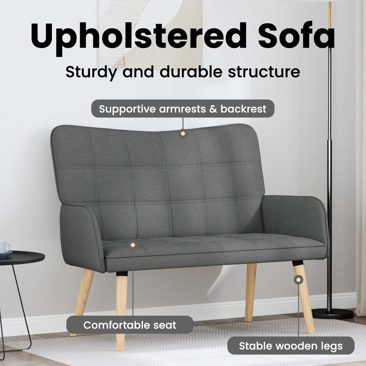 Two Seater Sofa Dark Grey 115 x 61 x 87 cm Fabric