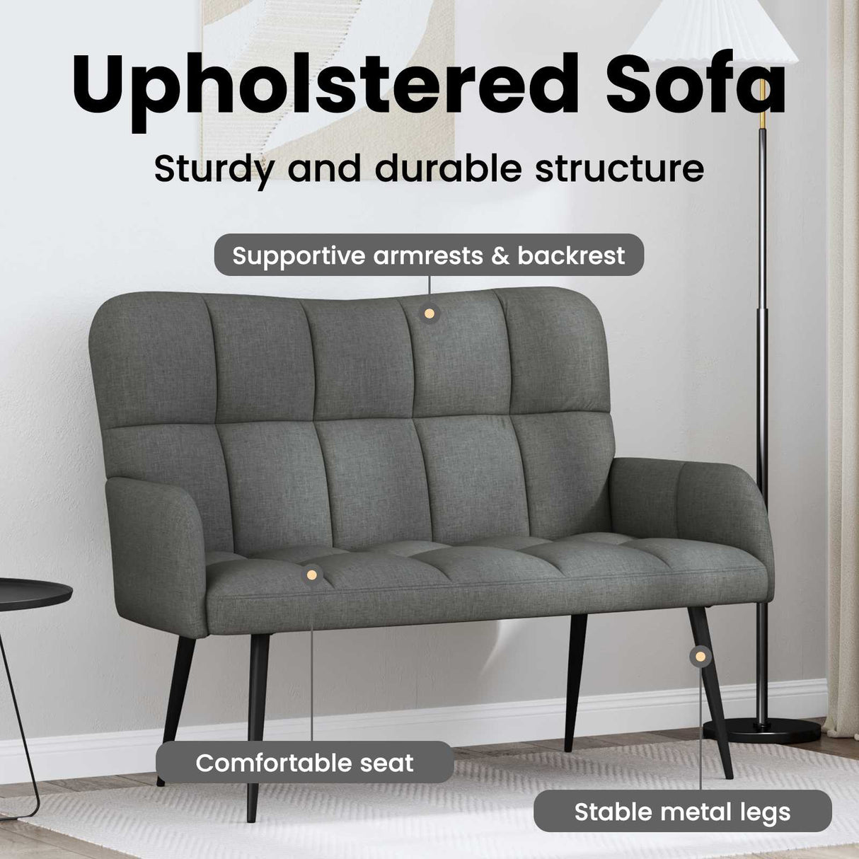 Two Seater Sofa Dark Grey 115 x 61 x 87 cm Fabric