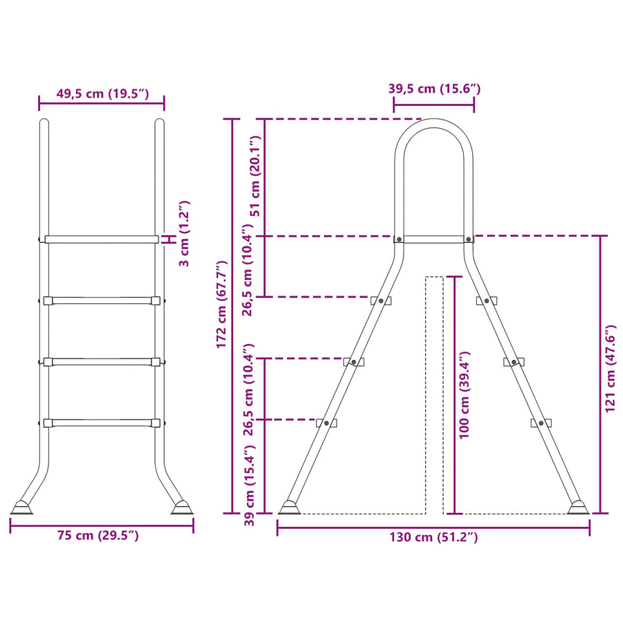 Above Ground Pool Ladder 100 cm 3-Step Stainless Steel 304