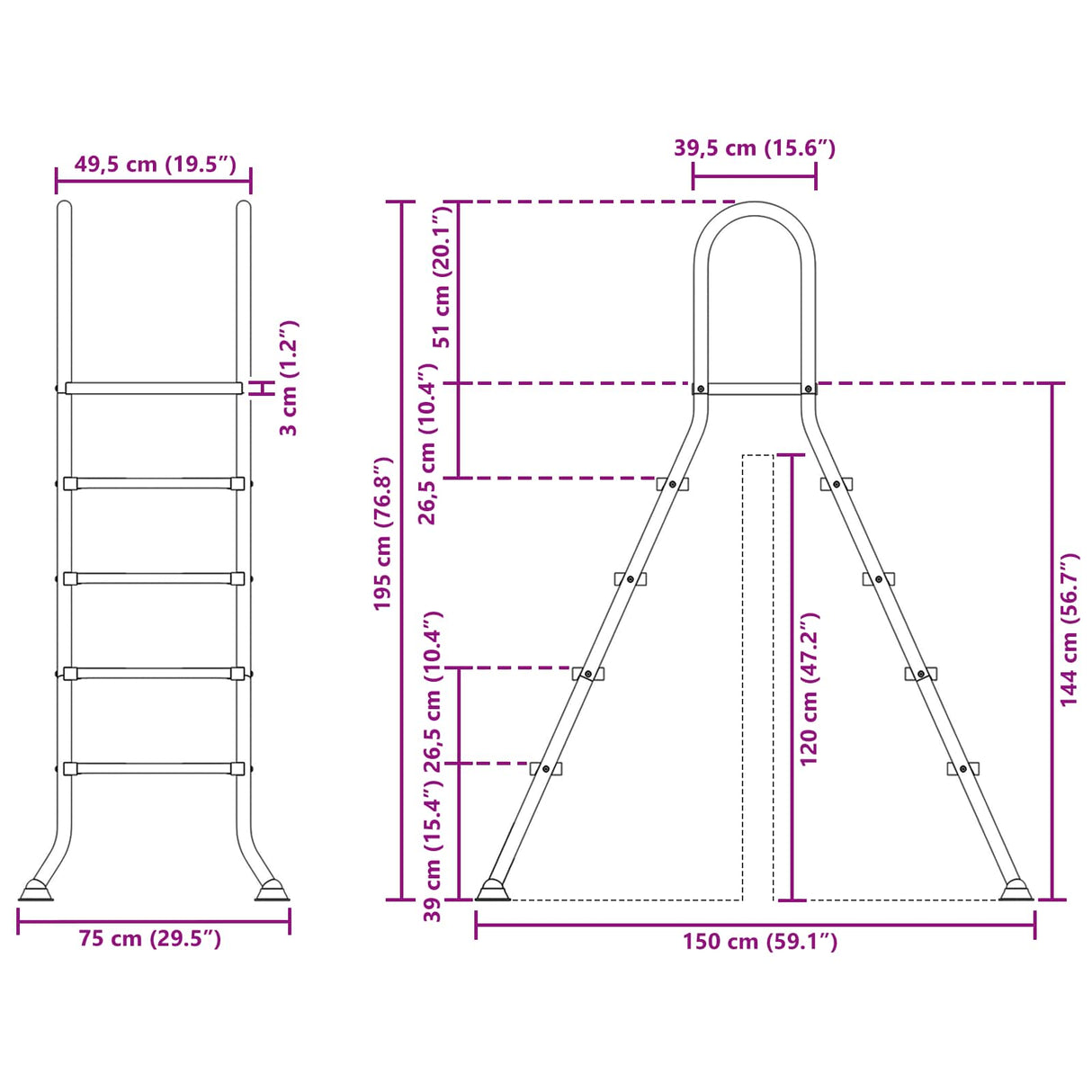 Above Ground Pool Ladder 195 x 150 cm 4-Step