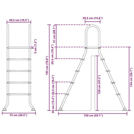 Above Ground Pool Ladder 195 x 150 cm 4-Step, image 6