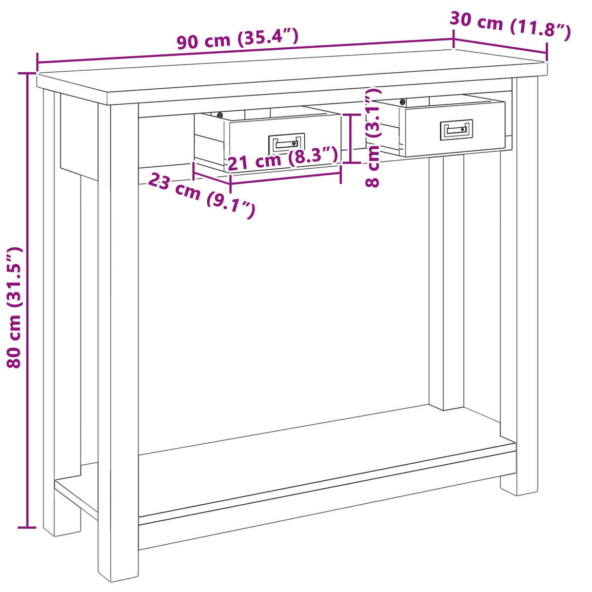 Console Table Natural 90 x 30 x 80 cm Solid Teak Wood