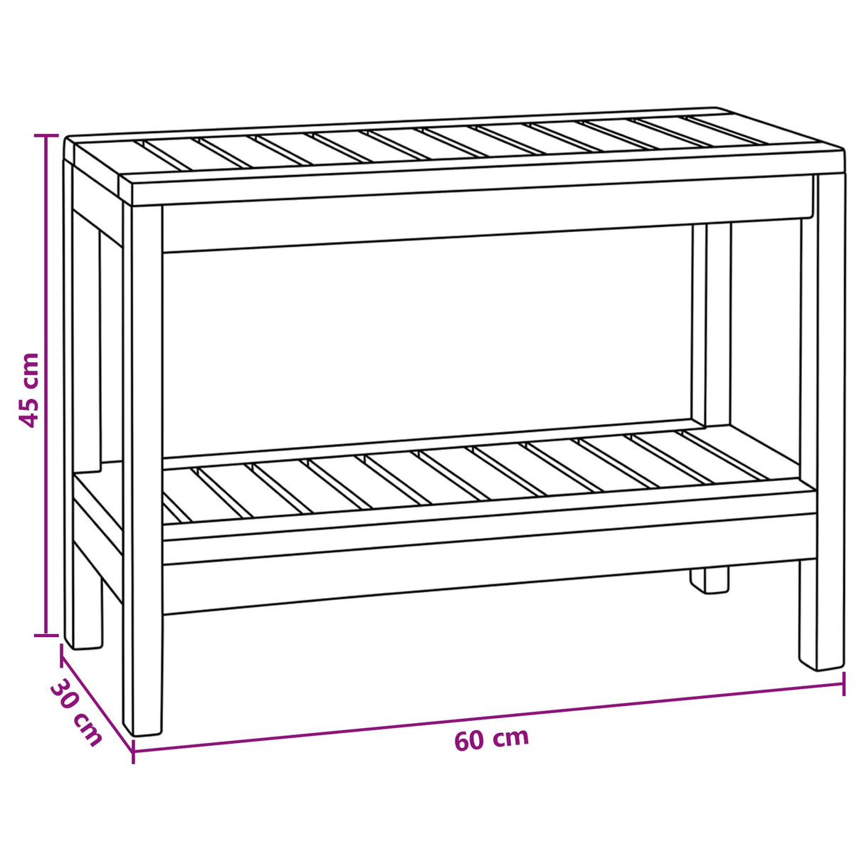 Bathroom Side Table Natural 60 x 30 x 45 cm Solid Teak Wood