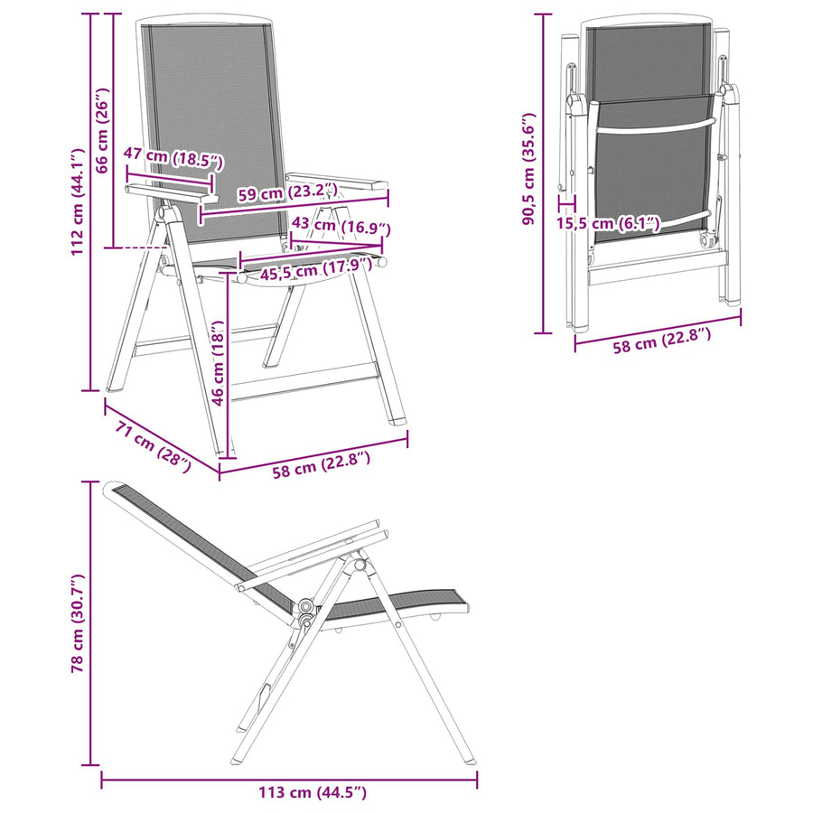 Reclining Garden Chairs 2 pcs Black Textilene