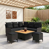 Furniture Sets with Pillow 6 pcs Black PE Rattan - Side View