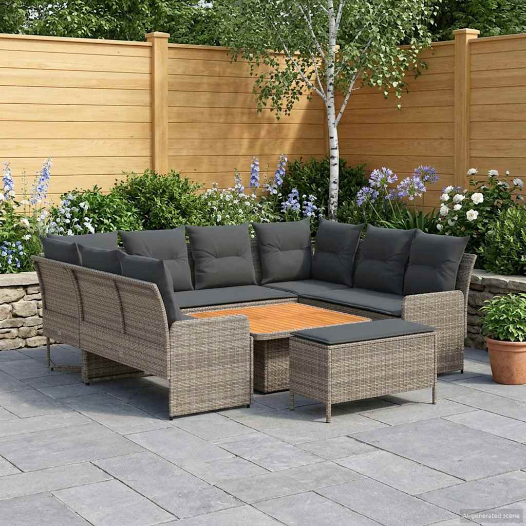 Furniture Sets with Pillow 7 pcs Grey and Dark Grey PE Rattan