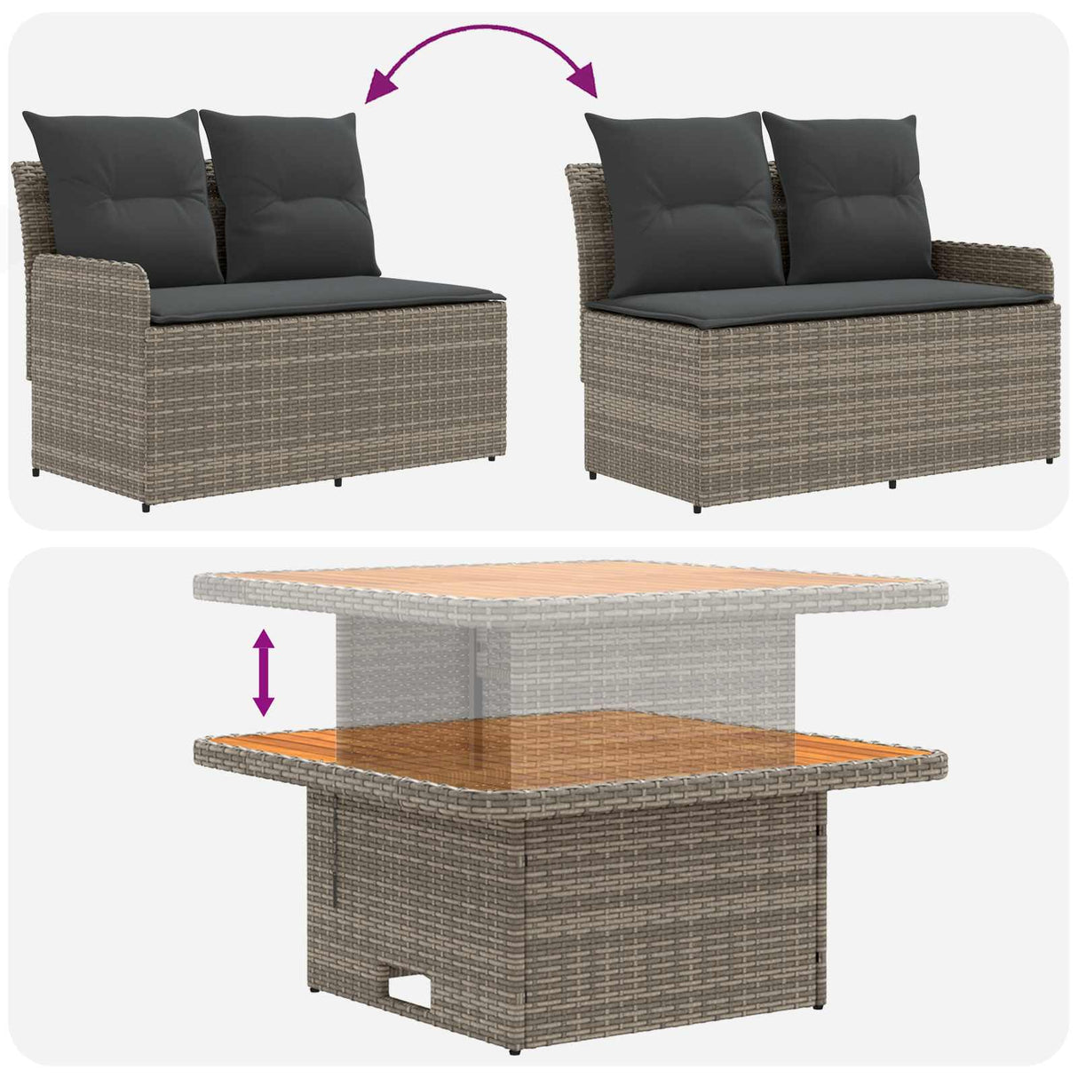 Furniture Sets with Pillow 7 pcs Grey and Dark Grey PE Rattan