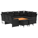 Furniture Sets with Pillow 8 pcs Black PE Rattan - Front View