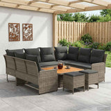 Furniture Sets with Pillow 8 pcs Grey and Dark Grey PE Rattan - Side View