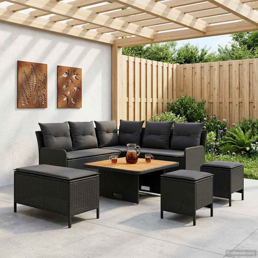 Furniture Sets with Pillow 7 pcs Black PE Rattan