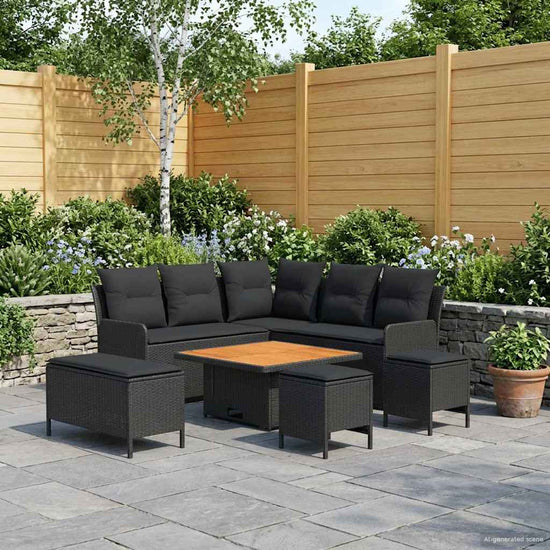 Furniture Sets 7 pcs Black PE Rattan