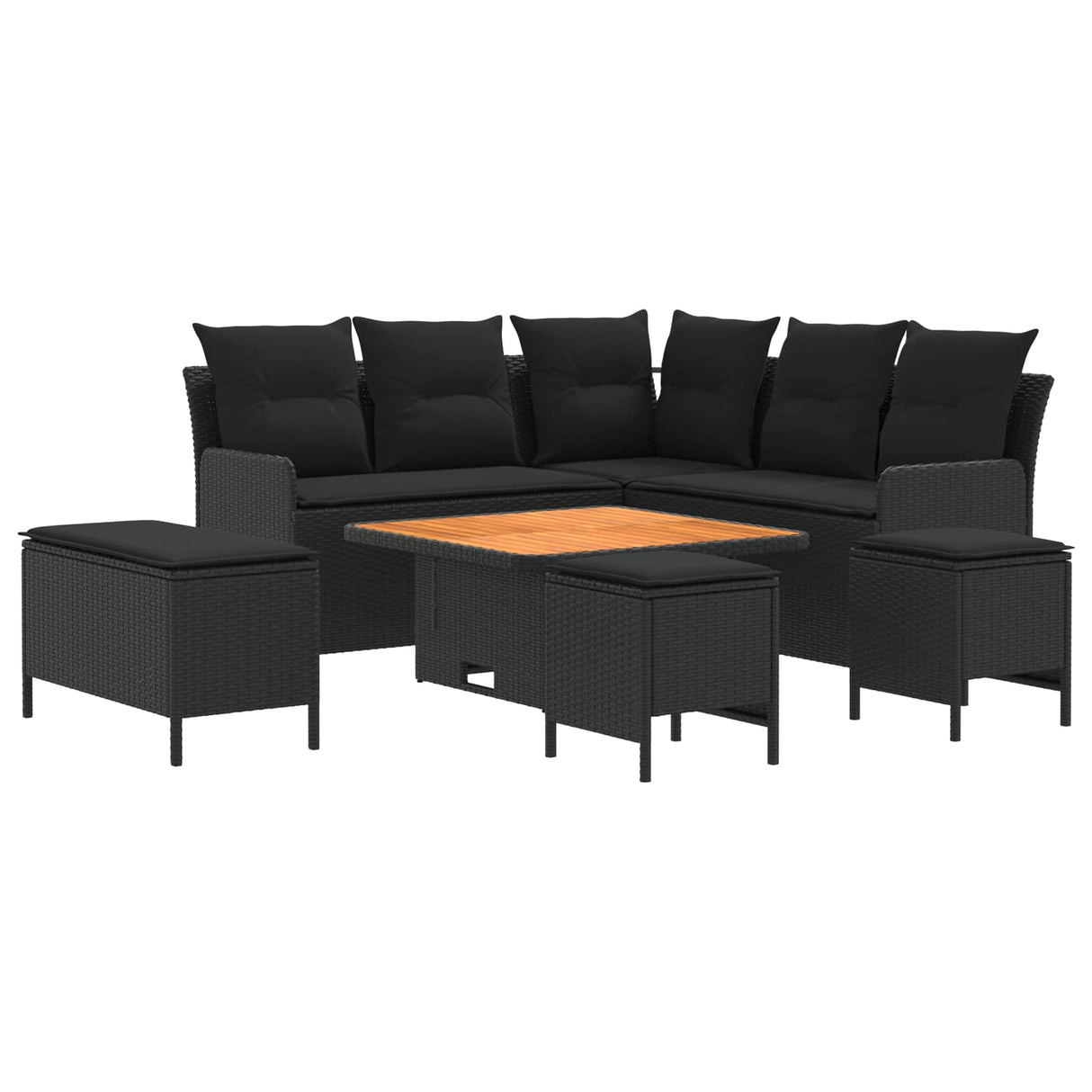 Furniture Sets with Pillow 7 pcs Black PE Rattan
