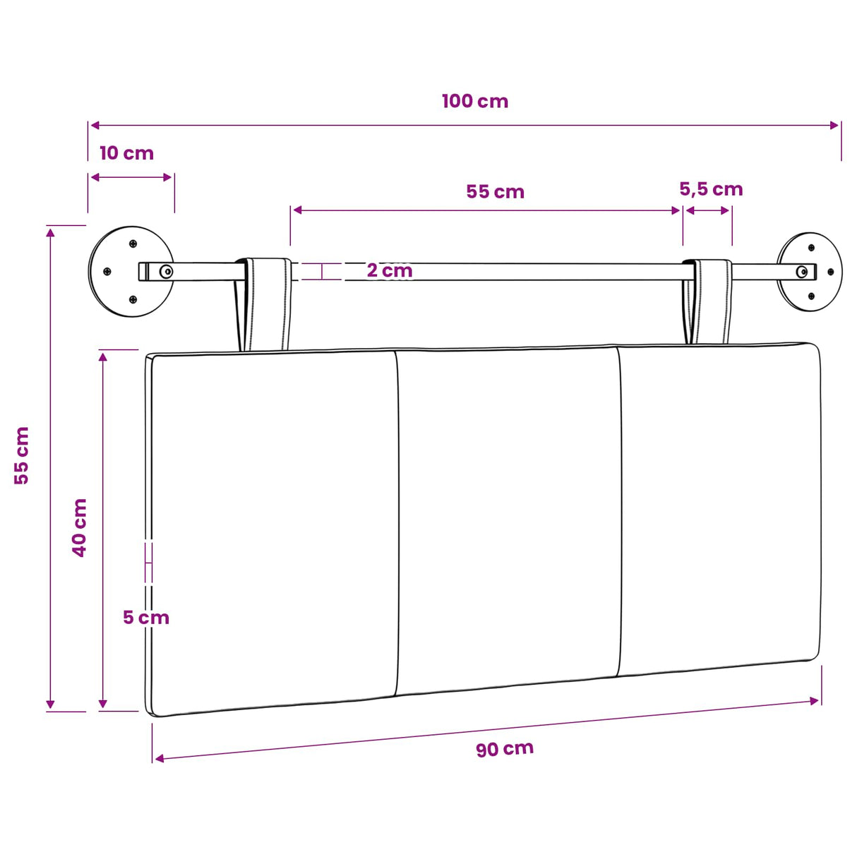Hanging Headboard Dark Grey Fabric