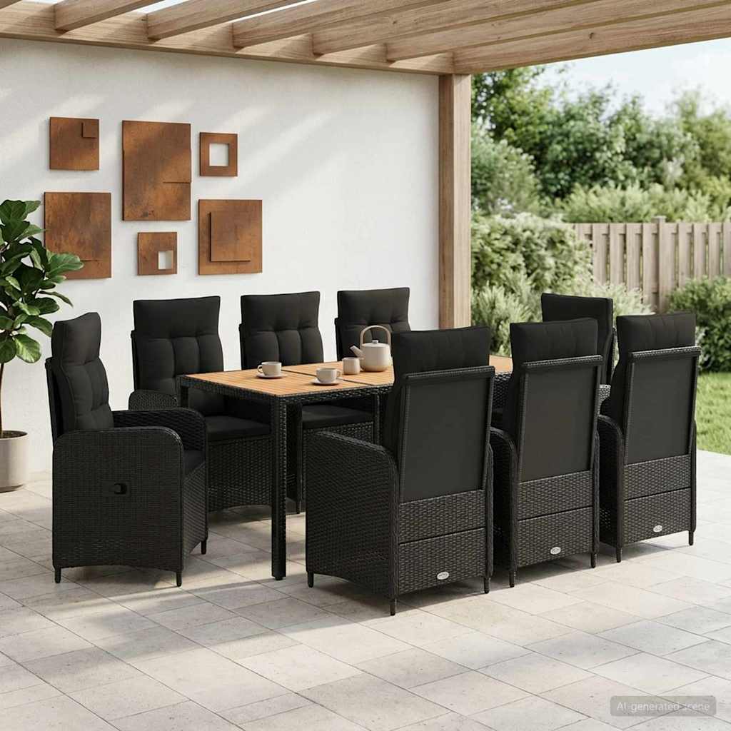 Outdoor Dining Set 9 pcs Black