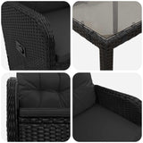 Outdoor Dining Set 3 pcs Black 90 x 90 x 75 cm Poly Rattan - 45-Degree Angle