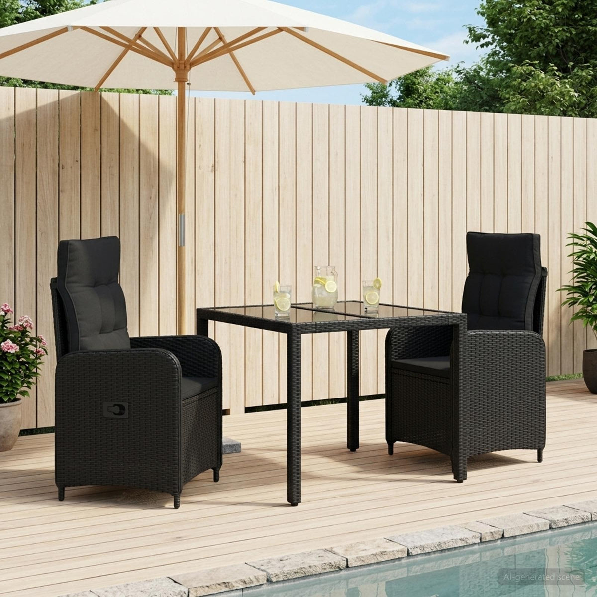 Outdoor Dining Set 3 pcs Black Poly Rattan