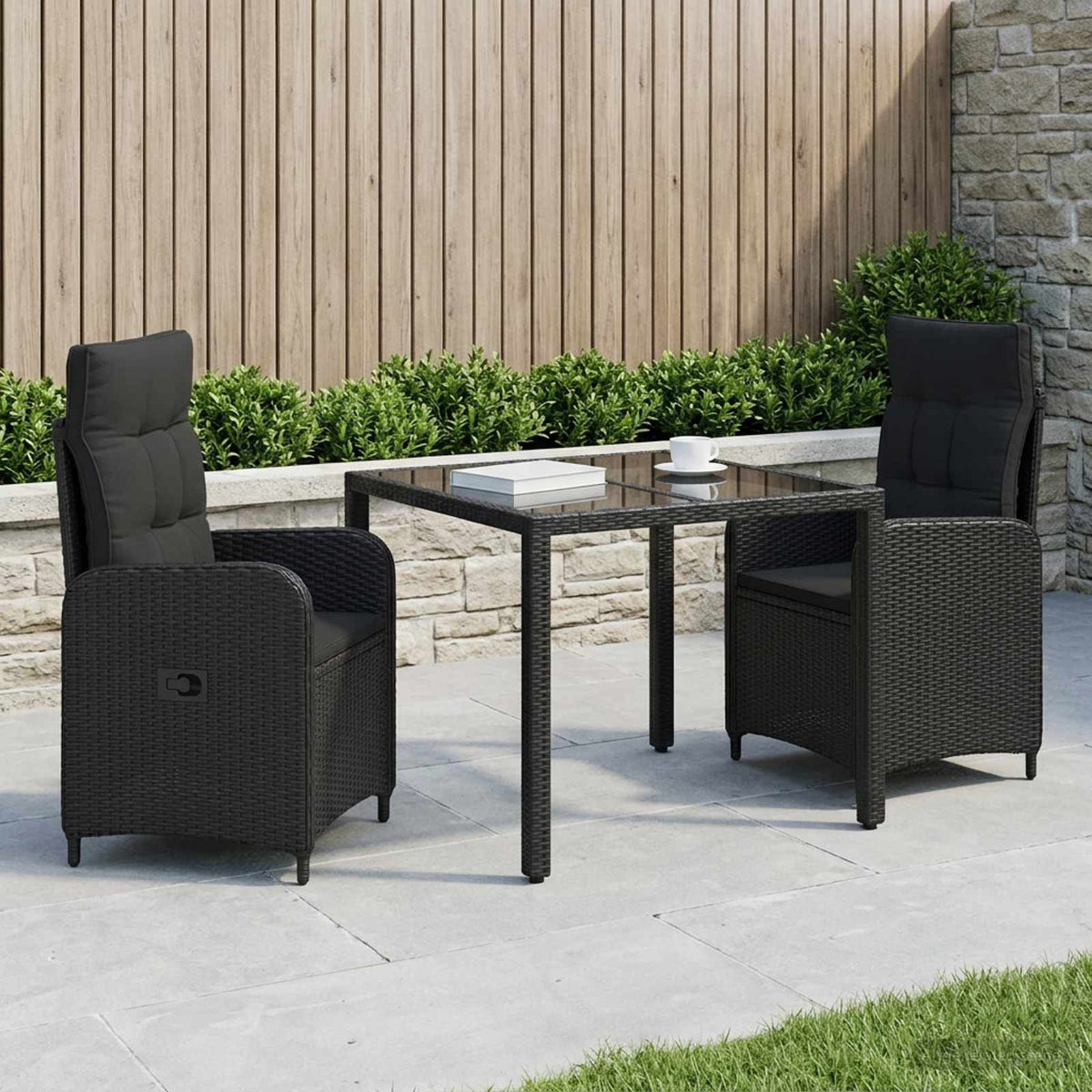Outdoor Dining Set 3 pcs Black Poly Rattan