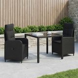 Outdoor Dining Set 3 pcs Black Poly Rattan - Side View