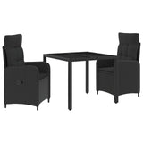 Outdoor Dining Set 3 pcs Black 90 x 90 x 75 cm Poly Rattan