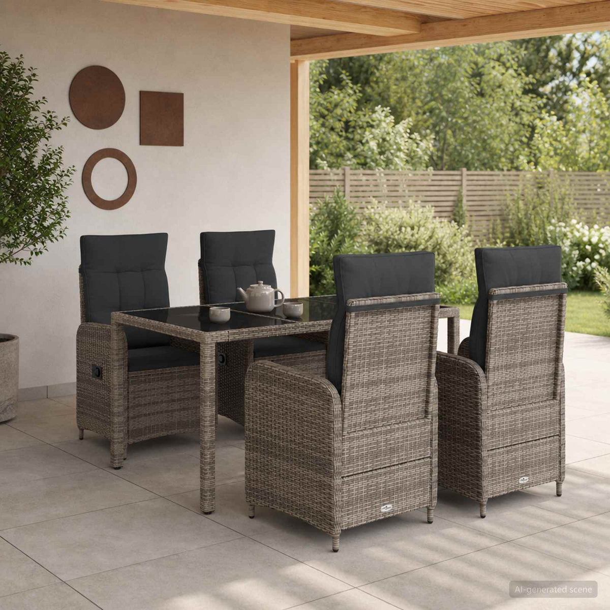 Outdoor Dining Set 5 pcs Light Grey and Dark Grey Poly Rattan