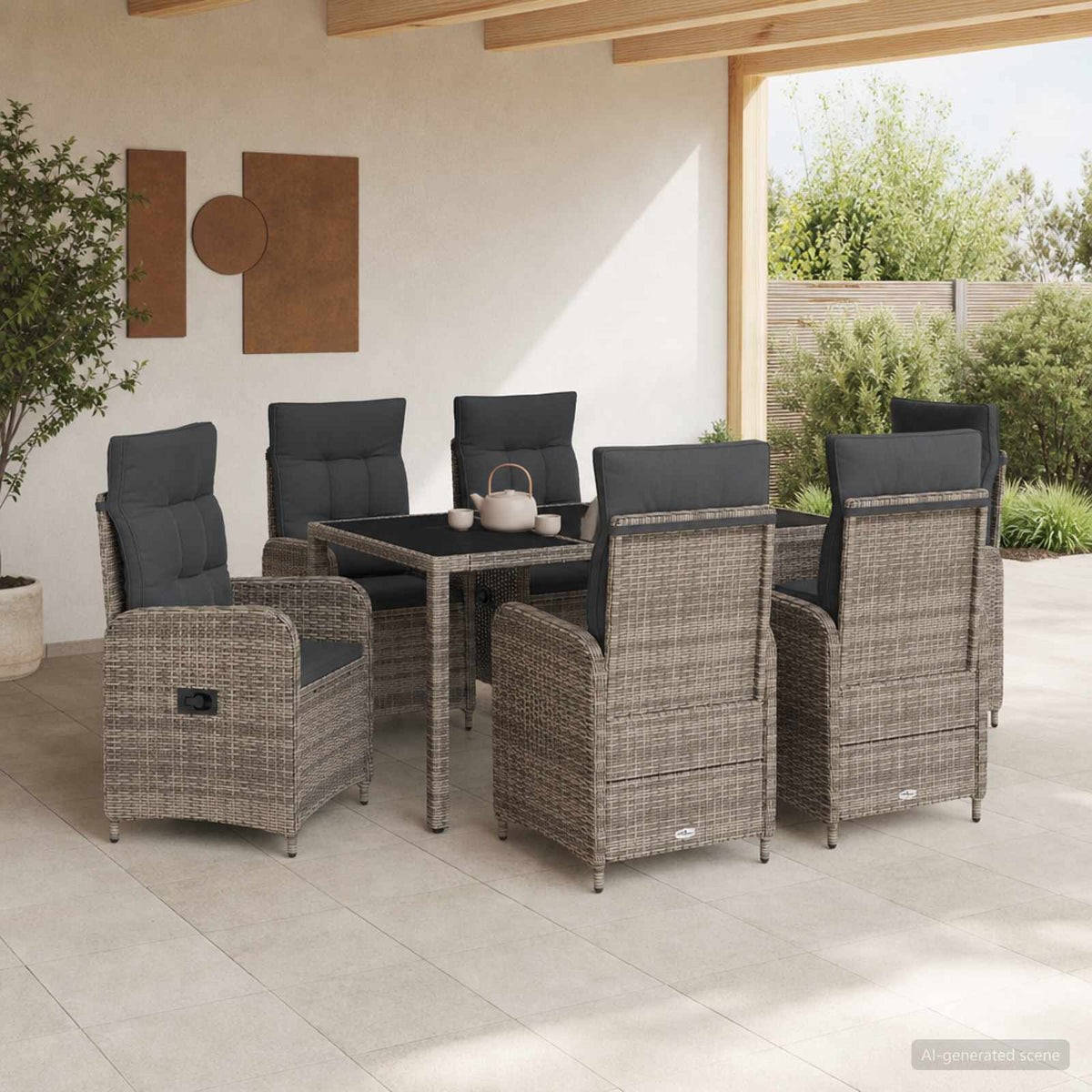 Outdoor Dining Set 7 pcs Light Grey and Dark Grey Poly Rattan