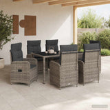 Outdoor Dining Set 7 pcs Light Grey and Dark Grey Poly Rattan - Side View