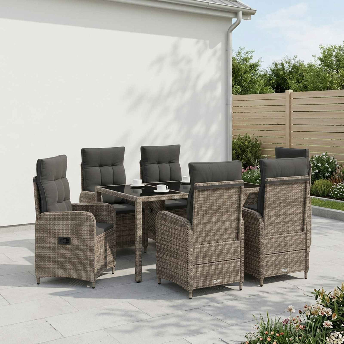 Outdoor Dining Set 7 pcs Light Grey and Dark Grey Poly Rattan