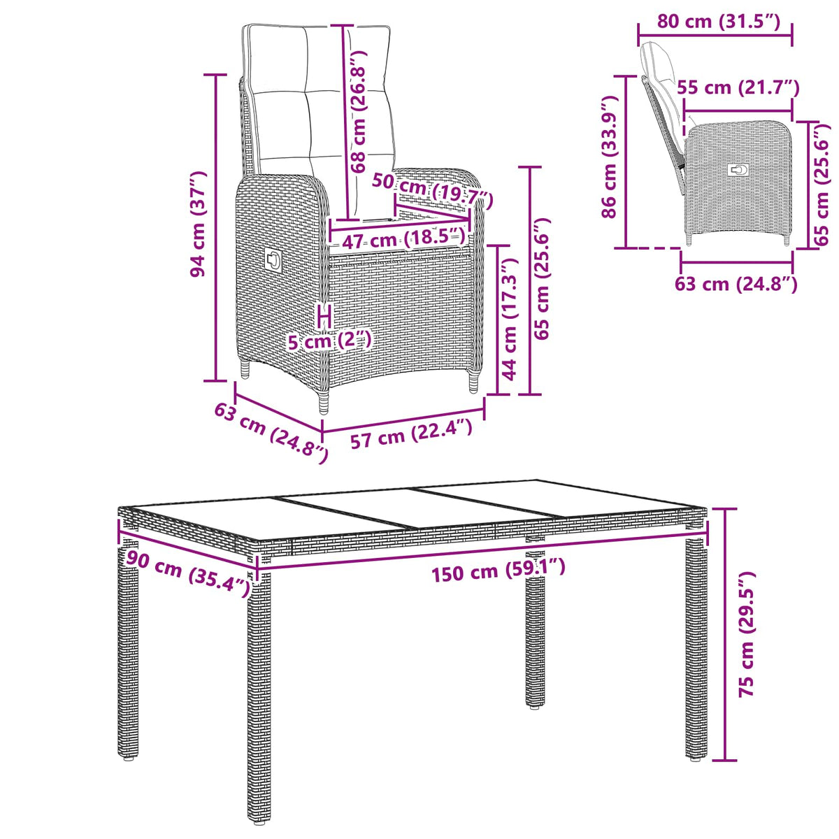 Outdoor Dining Set 7 pcs Light Grey and Dark Grey Poly Rattan