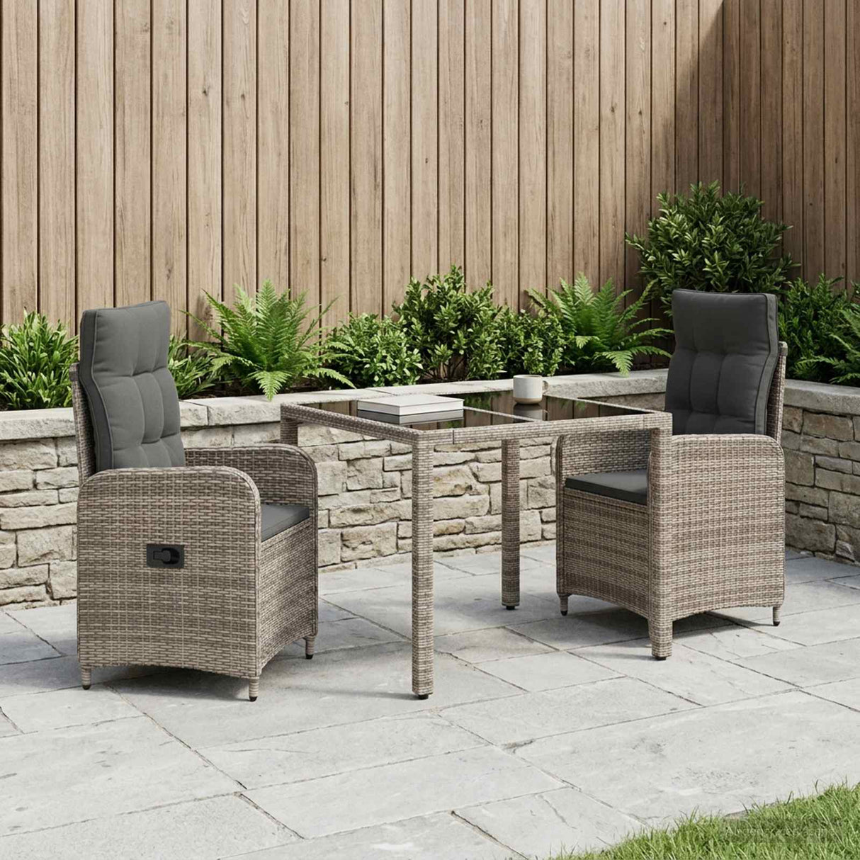 Outdoor Dining Set 3 pcs Light Grey and Dark Grey Poly Rattan
