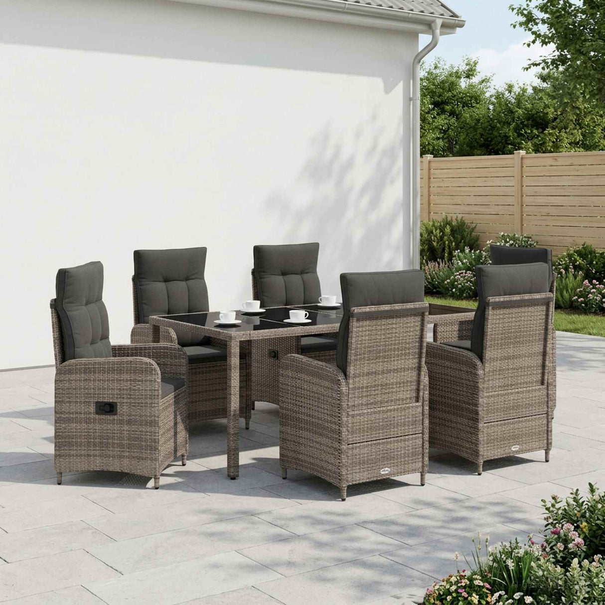 Outdoor Dining Set 7 pcs Light Grey and Dark Grey Poly Rattan