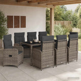 Outdoor Dining Set 9 pcs Light Grey and Dark Grey Poly Rattan