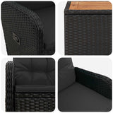 Garden Lounge Set 2 pcs Black PE Rattan and Powder-Coated Steel - Close-Up Angle