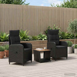 Garden Lounge Set 3 pcs Black PE Rattan and Powder-Coated Steel