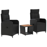 Garden Lounge Set 3 pcs Black PE Rattan and Powder-Coated Steel - Front View